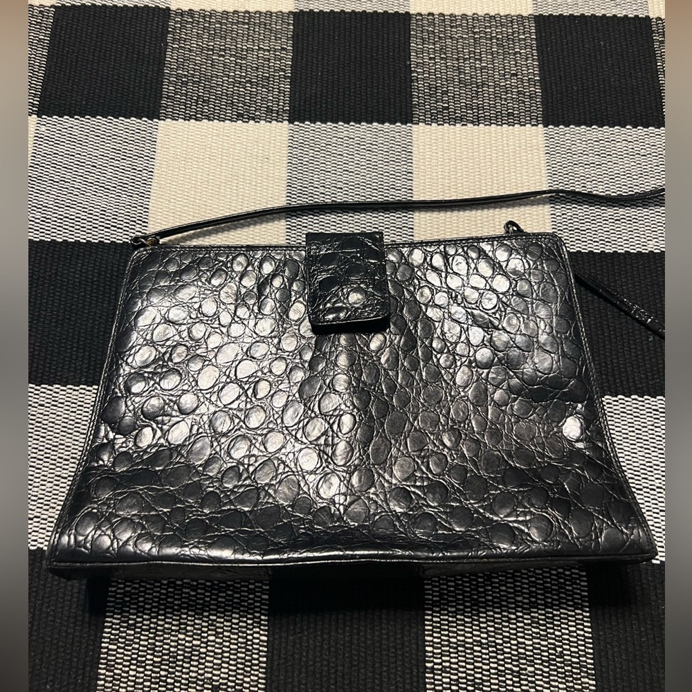 Allen Solly Vintage Black Patent Leather‎ Crossbody Shoulder Bag Purse